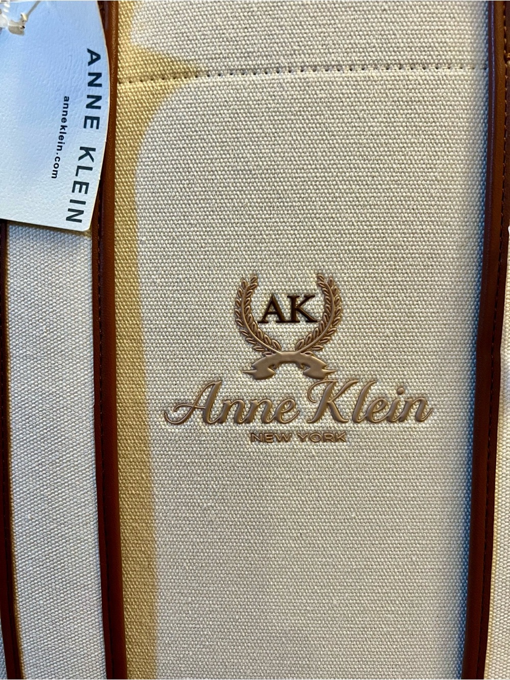 Anne Klein Cream Canvas Tote with Brown Trim and Double Handles - Picture 4 of 10